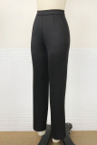 Black Casual Solid Patchwork Straight High Waist Solid Color Bottoms