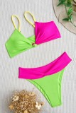 Green Sexy Patchwork Backless Contrast Swimwears (With Paddings)