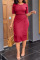 Brick Red Casual Elegant Solid Patchwork O Neck One Step Skirt Dresses