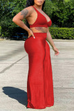 Red Sexy Solid Two Pieces