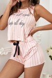 Pink Casual Living Print Basic O Neck Tank Top Shorts Pajama Set
