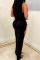 Black Sexy Patchwork Hollowed Out Backless Slit Spaghetti Strap Long Dress Dresses