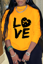 Yellow Casual Street Print Patchwork O Neck Tops
