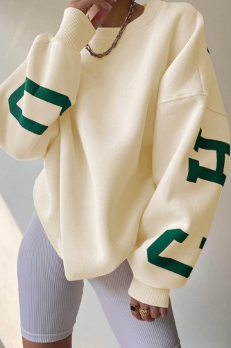 Apricot Casual Letter Print Basic O Neck Tops
