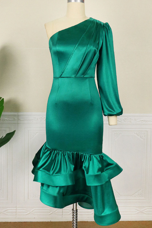 Elegant Long Sleeve Irregular Collar Peplum Dress