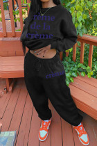 Black Casual Print Patchwork O Neck Long Sleeve Two Pieces