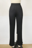 Black Casual Solid Patchwork Straight High Waist Solid Color Bottoms