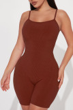 Brown Sexy Solid Patchwork Spaghetti Strap Skinny Rompers