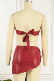 Red Sexy Solid Backless Strapless Sleeveless Two Pieces