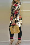Black Casual Print Patchwork V Neck Long Sleeve Two Pieces