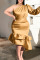 Green Elegant Solid Patchwork Flounce Fold Asymmetrical Oblique Collar Irregular Dress Plus Size Dresses