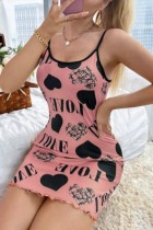 Watermelon Red Sexy Living Print Backless Sleepwear