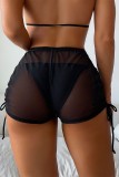 Brownness Sexy Solid Draw String Frenulum See-through Swimming Pants