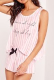 Pink Casual Living Print Basic O Neck Tank Top Shorts Pajama Set