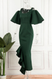 Ink Green Elegant Solid Patchwork U Neck Evening Dress Plus Size Dresses