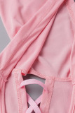 Pink Sexy Solid Patchwork Asymmetrical Zipper Hooded Collar Sleeveless Two Pieces