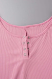 Pink Casual Street Solid Patchwork V Neck Skinny Jumpsuits