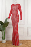 Red Sexy Formal Hot Drilling Sequined O Neck Trumpet Mermaid Dresses