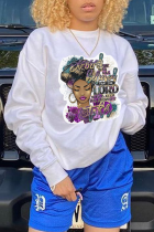 White Street Vintage Print Patchwork O Neck Tops