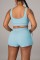 Blue Casual Solid Basic U Neck Sleeveless Two Pieces