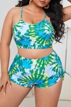 Multicolor Sexy Print Tie Dye Backless Spaghetti Strap Plus Size Swimwear (With Paddings)
