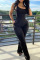 Black Gray Casual Solid Patchwork Spaghetti Strap Straight Jumpsuits