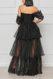 Black Sexy Elegant Solid Mesh Off the Shoulder Mesh Dress Dresses
