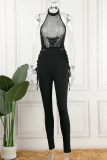 Black Sexy Hot Drilling Sequined Halter Skinny Jumpsuits