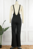 Black Casual Solid Basic Spaghetti Strap Regular Jumpsuits (without Tops)