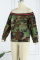 Camouflage Casual Camouflage Print Patchwork Off the Shoulder Outerwear