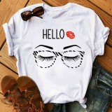 White Red Casual Print Basic O Neck T-Shirts