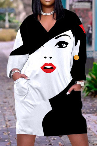 Cowboy Black Casual Street Print Patchwork V Neck Printed Dress Dresses