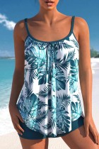 Blue Sexy Print Backless Swimwears (With Paddings)