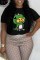 Black Casual Print Letter O Neck T-Shirts