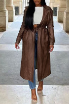 Brownness Casual Solid Patchwork Turn-back Collar Outerwear