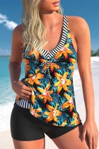 Orange Sexy Print Patchwork Backless Swimwears (With Paddings)