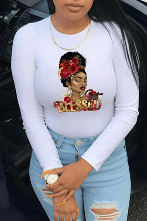 White Casual Vintage Print Patchwork O Neck Tops