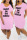Pink Casual Letter Print Basic V Neck Short Sleeve Dress