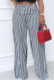 Cyan Fashion Casual Striped Print Patchwork Regular High Waist Trousers