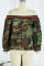 Camouflage Casual Camouflage Print Patchwork Off the Shoulder Outerwear