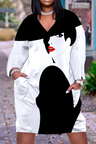 White Casual Street Print Patchwork V Neck Printed Dress Dresses