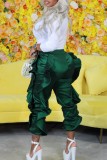 Ink Green Casual Solid Patchwork Regular High Waist Conventional Patchwork Trousers