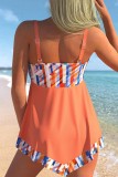 Orange Sexy Print Backless Swimwears (With Paddings)