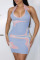 Blue Sexy Print Patchwork Halter Pencil Skirt Dresses