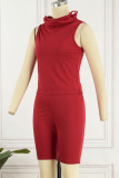 Red Casual Solid Patchwork Turtleneck Sleeveless Two Pieces