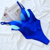Royal Blue Sexy Solid Patchwork Backless Contrast Swimwears (With Paddings)