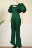 Green Casual Elegant Solid Patchwork Square Collar Plus Size Jumpsuits