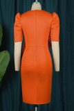 Orange Red Elegant Solid Patchwork Appliques V Neck Evening Dress Plus Size Dresses