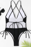 Black Sexy Solid Bandage Patchwork Backless Swimwears
