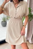 Brown Casual Solid Patchwork Turndown Collar Short Sleeve Dress